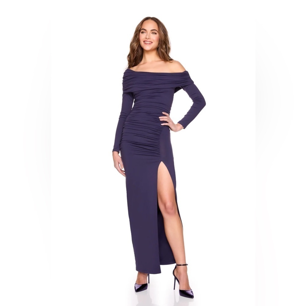 Susana Monaco NWT One Arm Off Shoulder Side Slit Dress in Eggplant (0160, 0161)